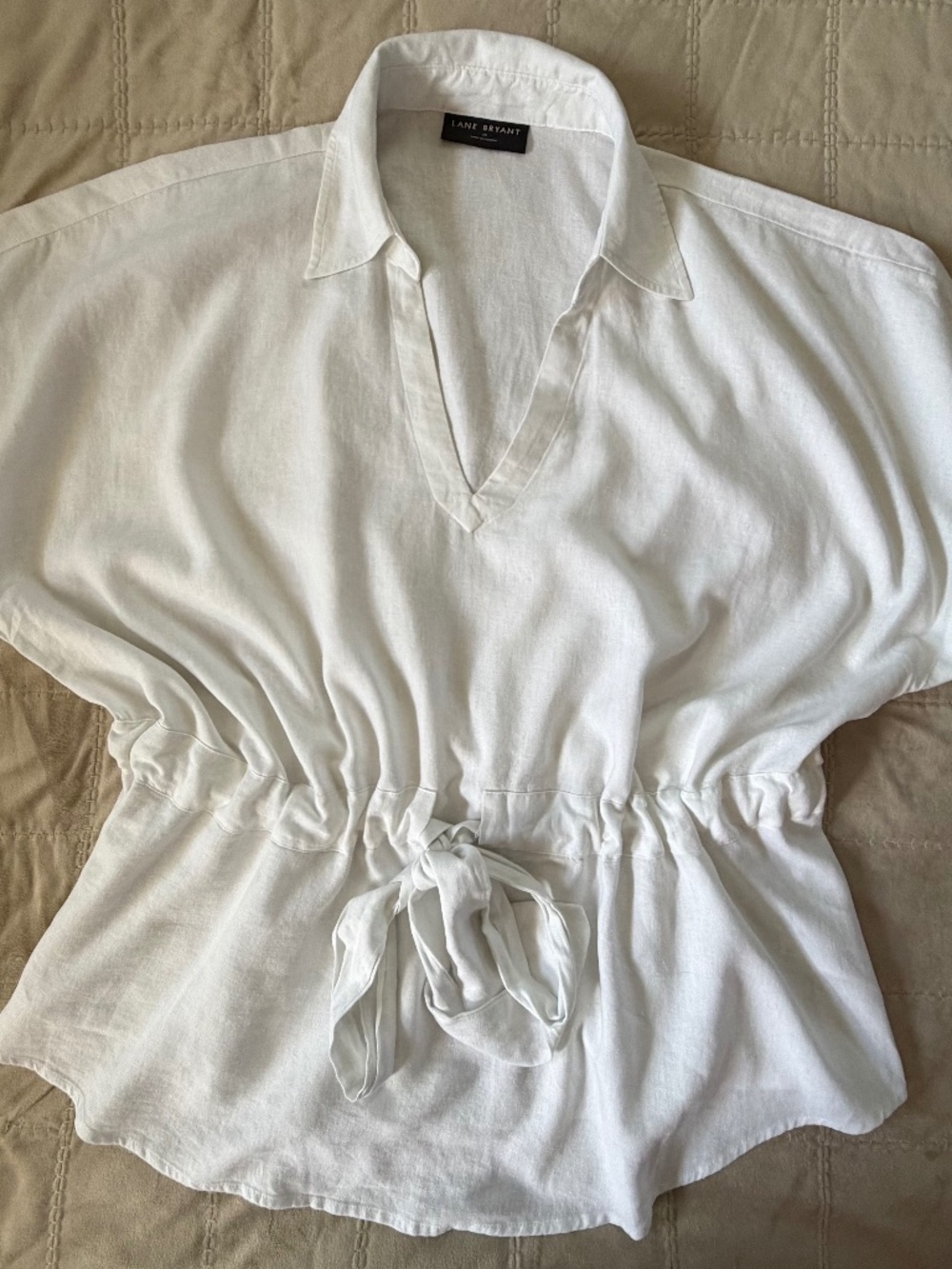 Lane Bryant White Linen Blend Tie Waist Tunic Top Size 18